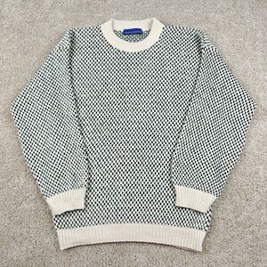 Prides Landing Vintage Sweater Men's M White Green Thick Knit Fisherman